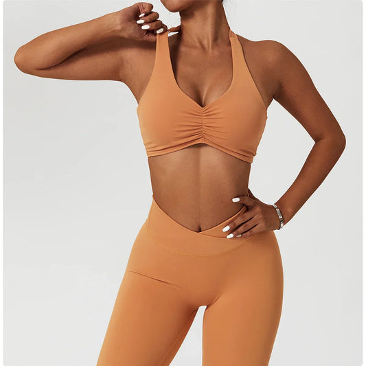 SCRUNCH HALTER SPORTS BRA - ORANGE