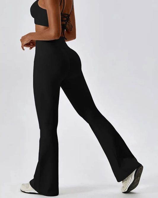 FLARED YOGA LEGGINGS - BLACK