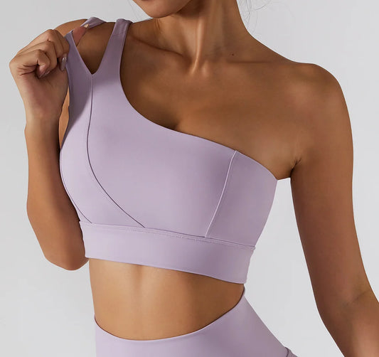 ONE SHOULDER SPORTS BRA - LILAC