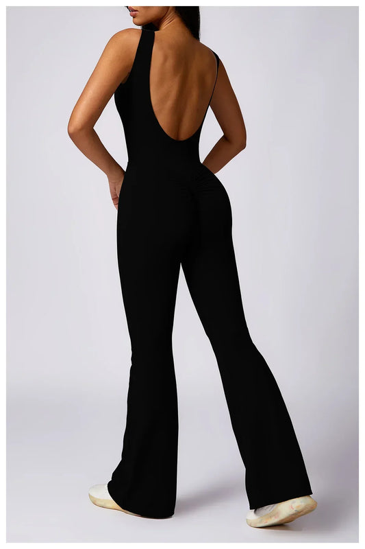 SCRUNCH BUTT BACKLESS JUMPSUIT - BLACK