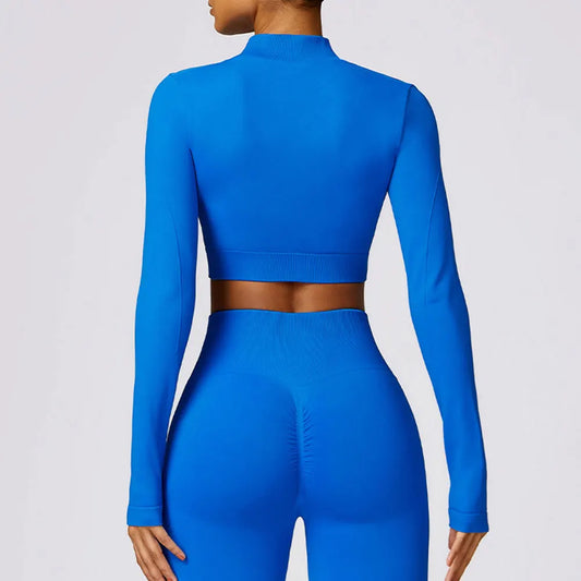 CROPPED RIBBED SPORTS JACKET - BLUE