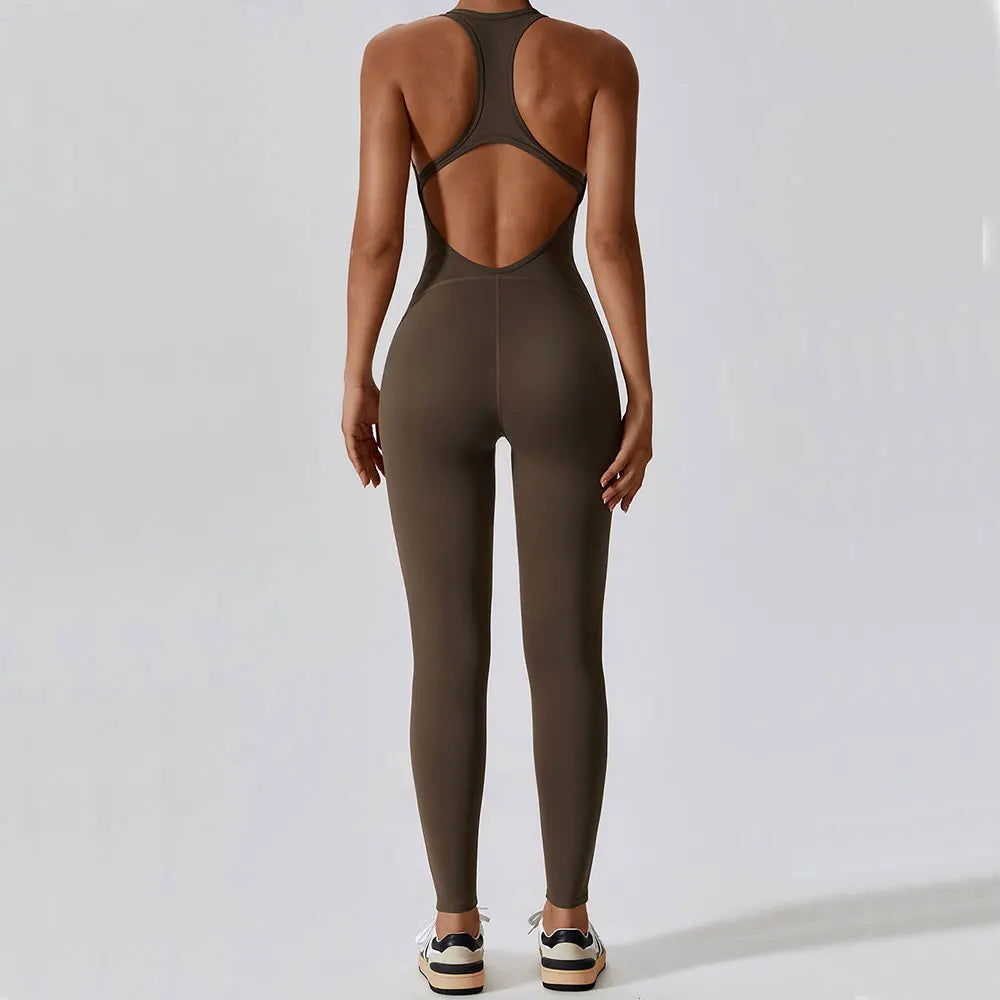 DYNAMIC BACKLESS JUMPSUIT - BROWN