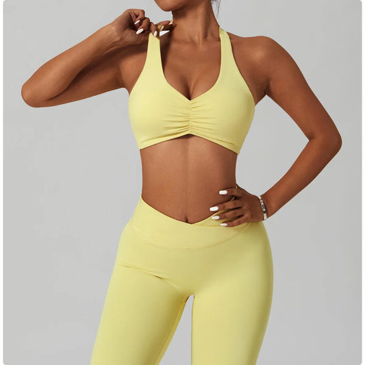 SCRUNCH HALTER SPORTS BRA - YELLOW