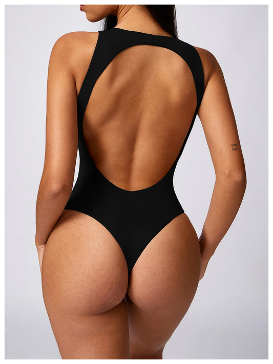 COMPRESSED BACKLESS BODYSUIT - BLACK