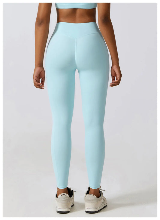 Crossed Waist Pocket Leggings - Turquoise