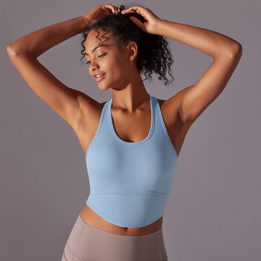 SEAMLESS CUT OUT TANK TOP - BLUE