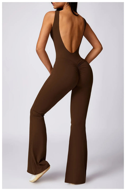 SCRUNCH BUTT BACKLESS JUMPSUIT - BROWN