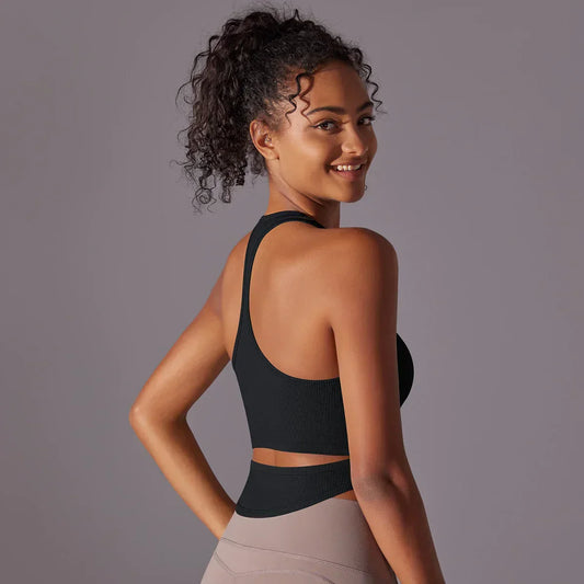 SEAMLESS CUT OUT TANK TOP - BLACK
