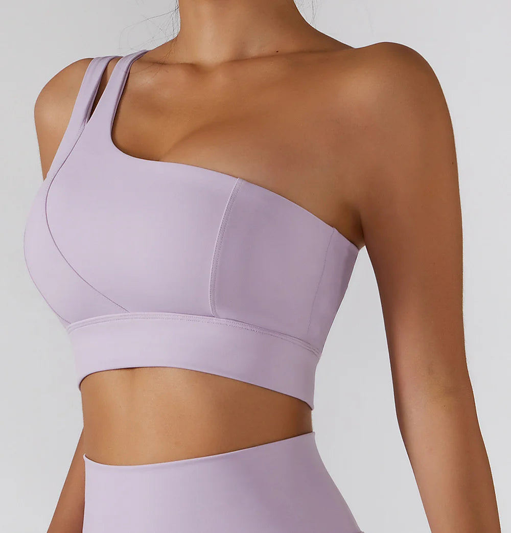 ONE SHOULDER SPORTS BRA - LILAC