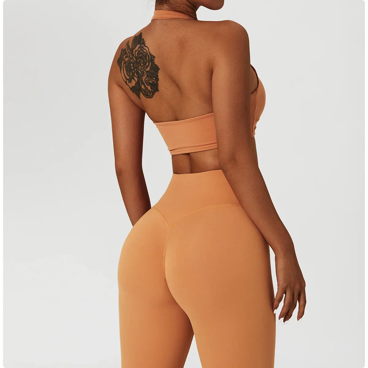 SCRUNCH HALTER SPORTS BRA - ORANGE