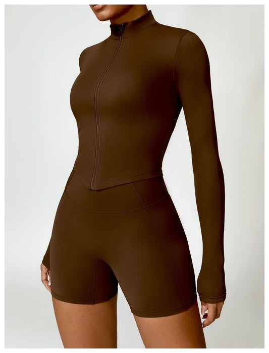 SHAPE ENHANCING LONG SLEEVE JACKET - BROWN