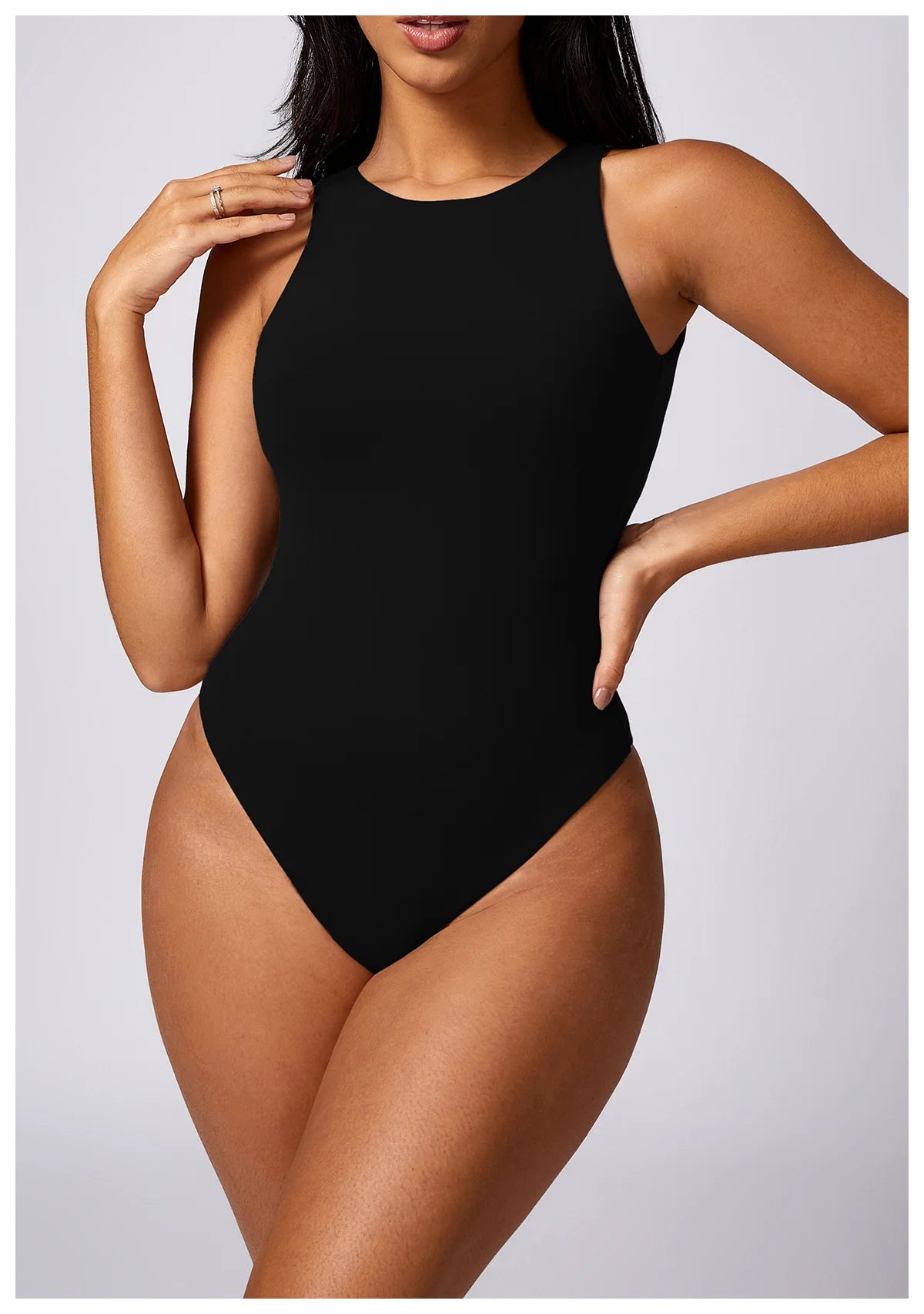 COMPRESSED BACKLESS BODYSUIT - BLACK