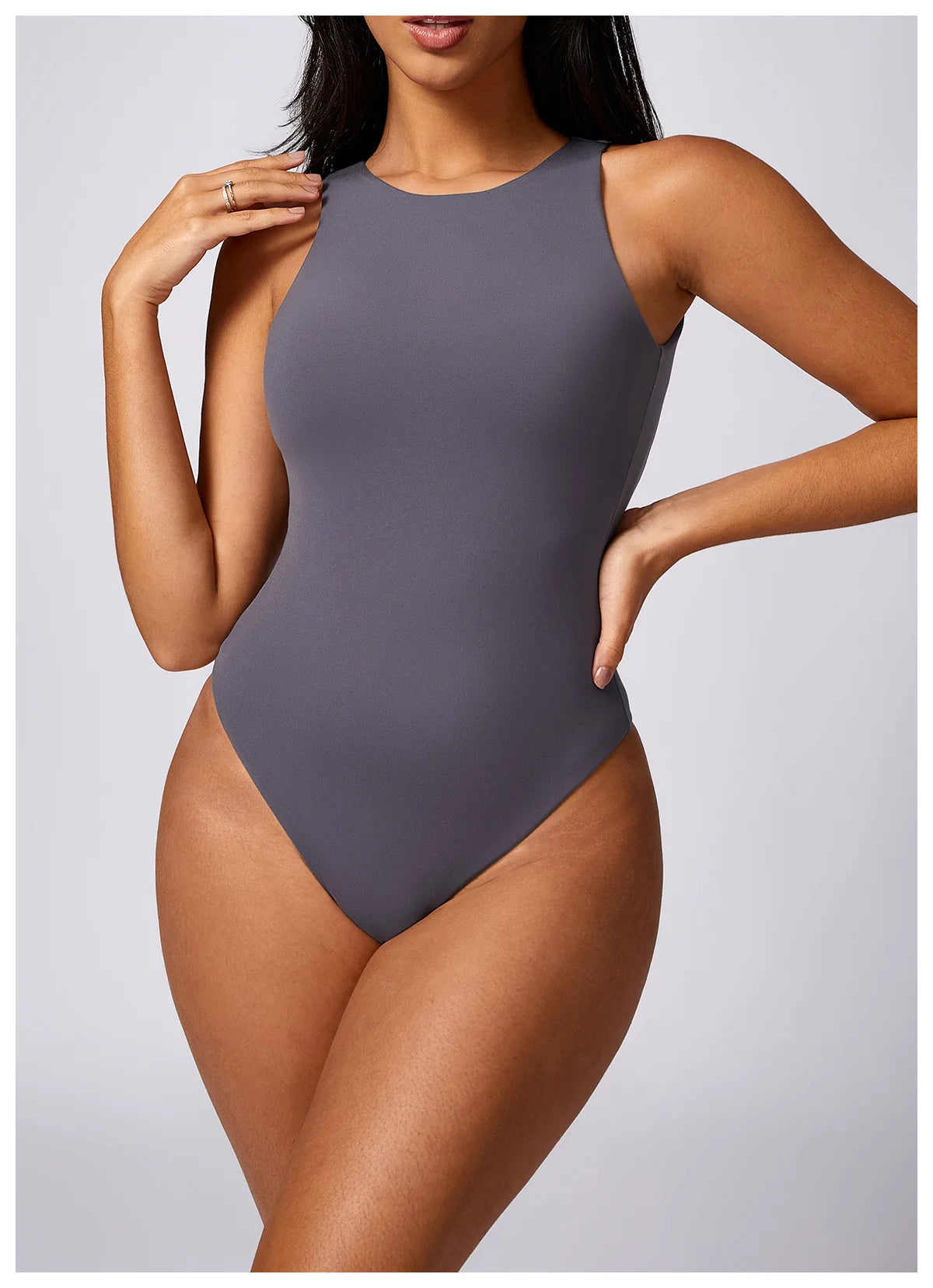 COMPRESSED BACKLESS BODYSUIT - GREY