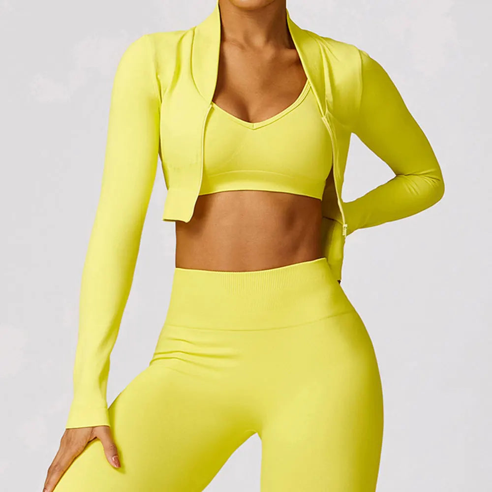 CROPPED RIBBED SPORTS JACKET - YELLOW