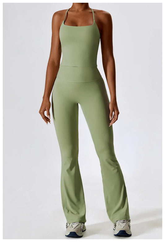 CAMI AND FLARED SET - GREEN