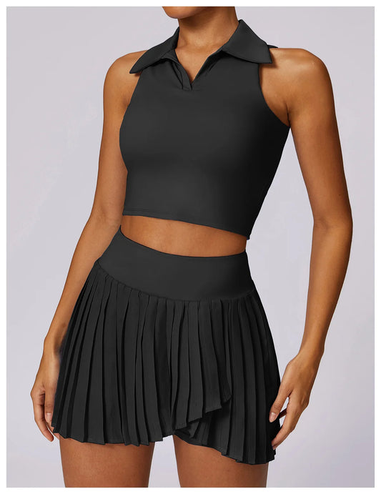 TENNIS SKORT AND TOP SET - BLACK