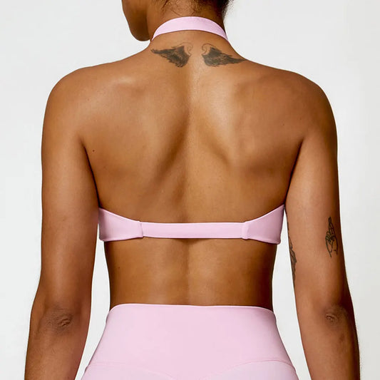 HALTER NECK TWIST SPORTS BRA - PINK