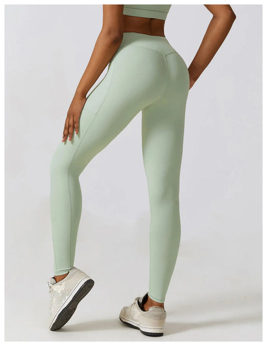 Crossed Waist Pocket Leggings - Sage