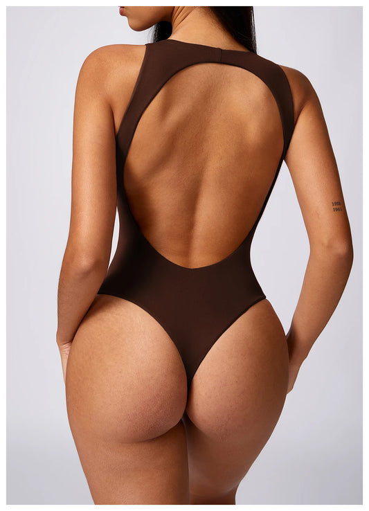 COMPRESSED BACKLESS BODYSUIT - BROWN