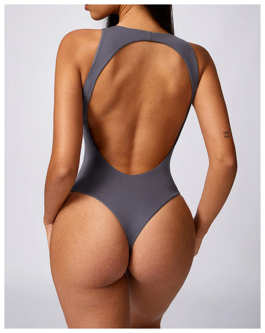 COMPRESSED BACKLESS BODYSUIT - GREY