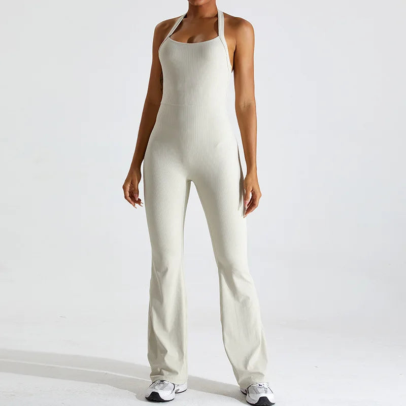 HALTER-NECK YOGA JUMPSUIT - WHITE