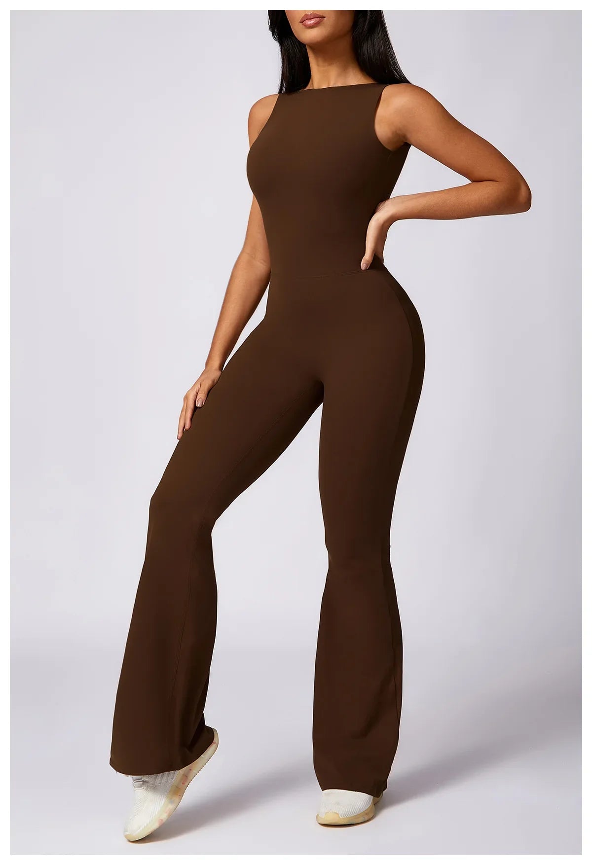 SCRUNCH BUTT BACKLESS JUMPSUIT - BROWN