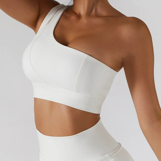 ONE SHOULDER CUT OUT SPORTS BRA - WHITE