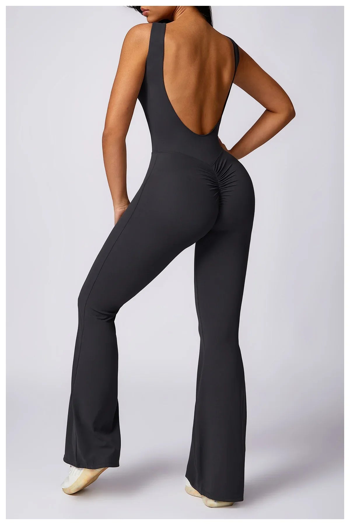 SCRUNCH BUTT BACKLESS JUMPSUIT - GREY
