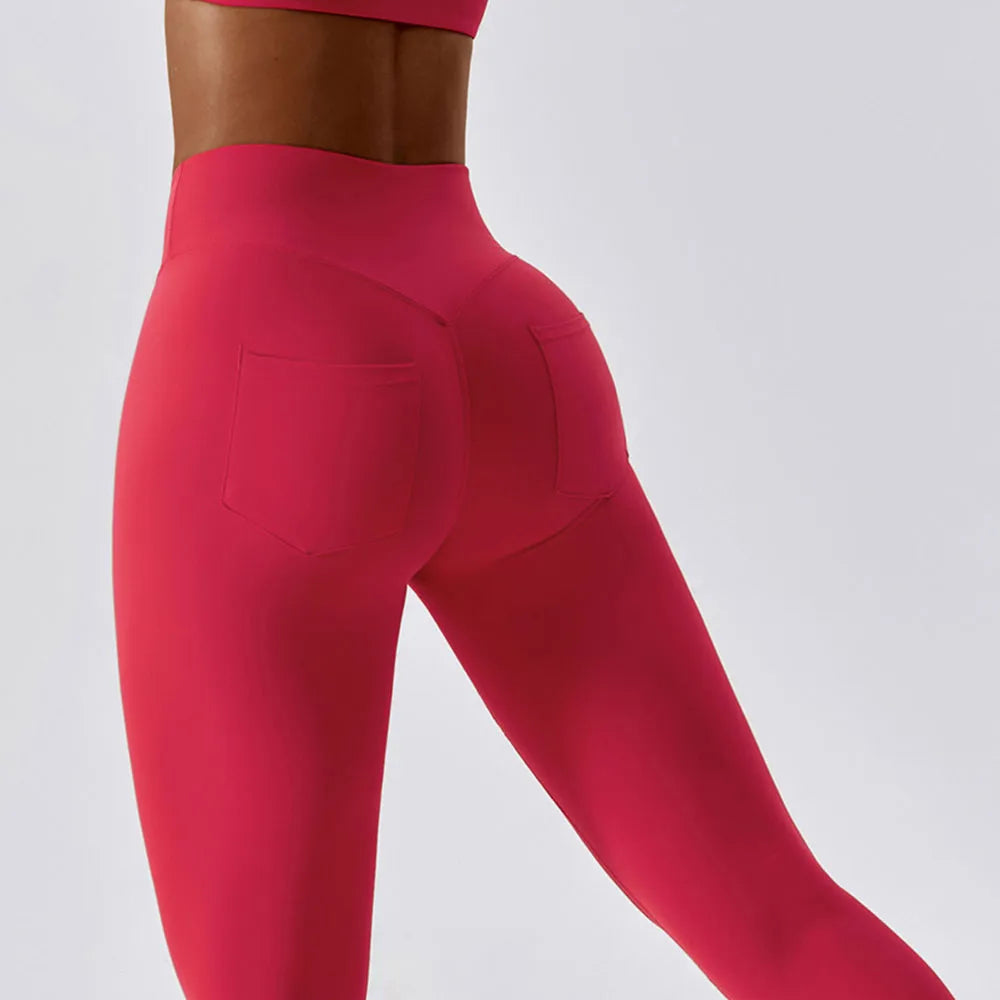 HIGH WAIST POCKET LEGGINGS - PINK