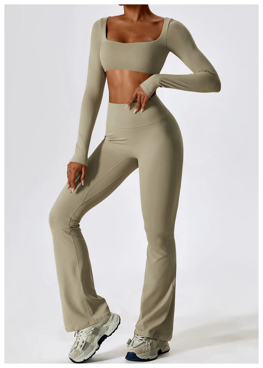 SQUARE NECK CROPPED GYM SET - NUDE