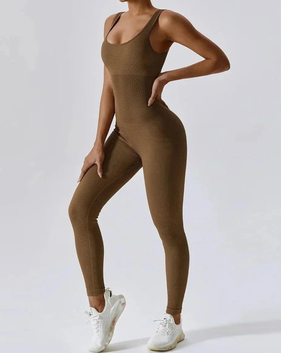 SEAMLESS JUMPSUIT - BROWN