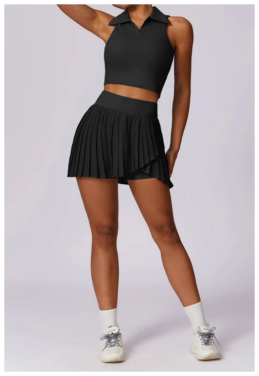 TENNIS SKORT AND TOP SET - BLACK