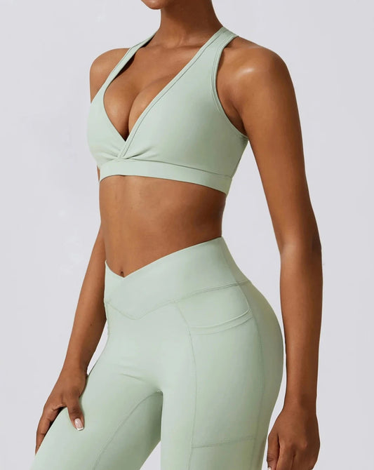 Cross Over Sports Bra - Sage