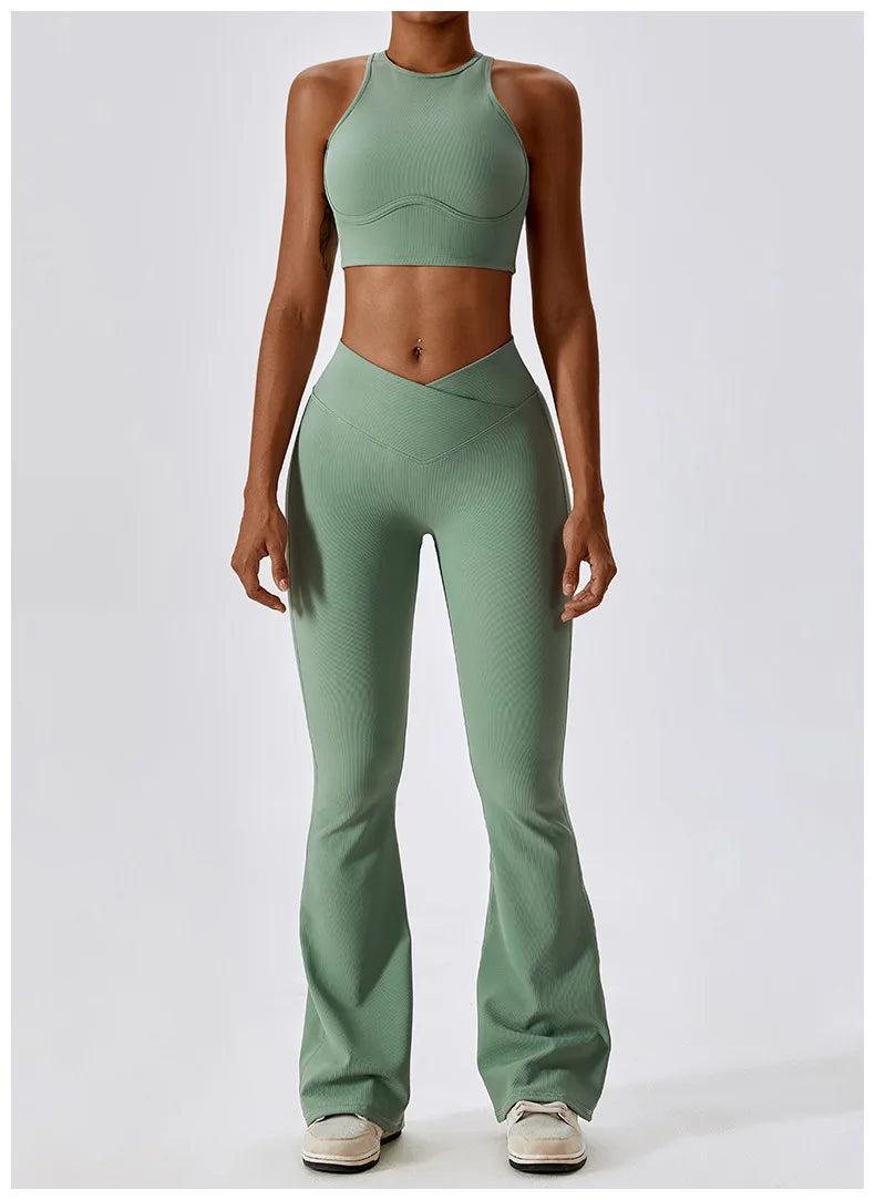 FLARED YOGA LEGGINGS - GREEN