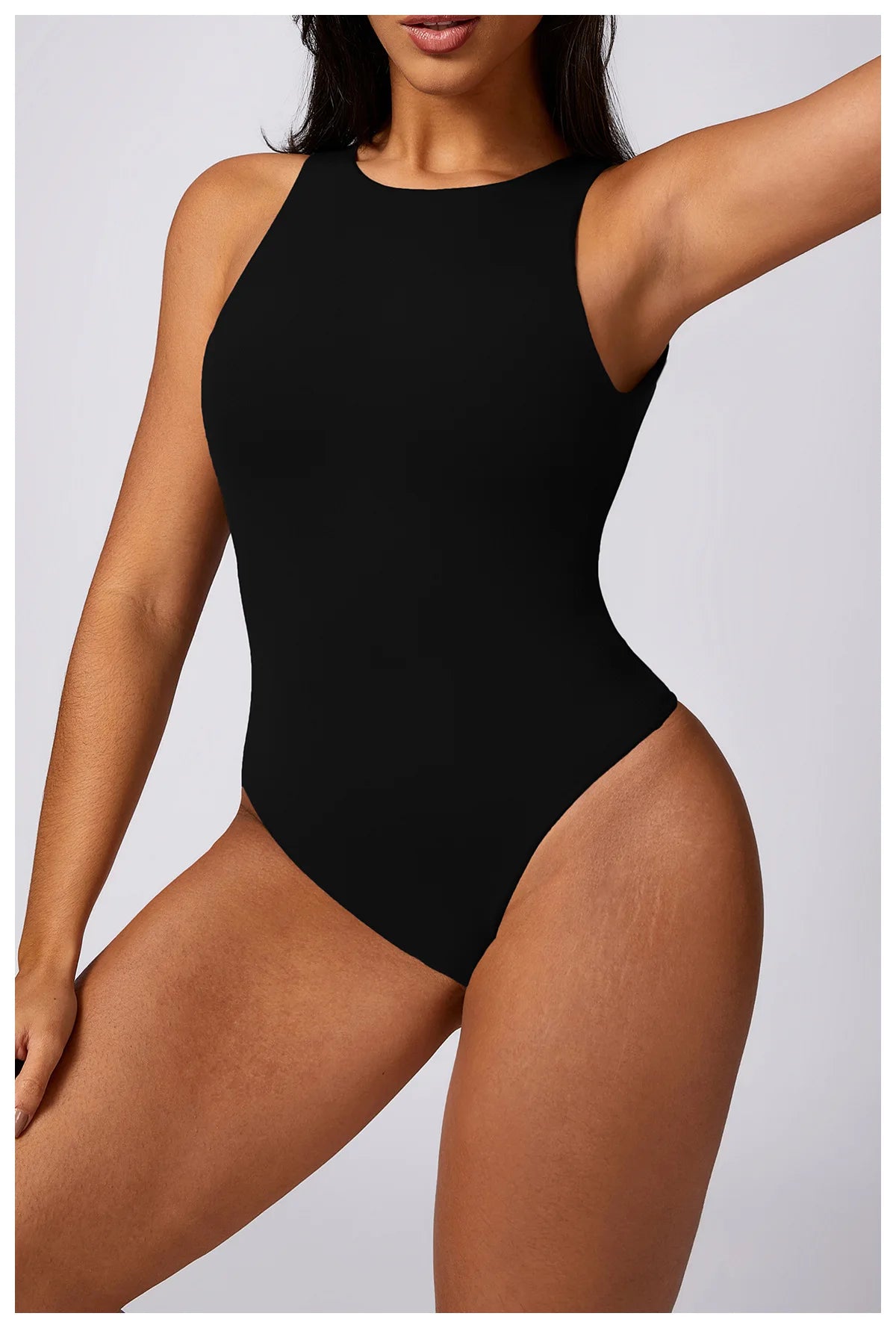 COMPRESSED BACKLESS BODYSUIT - BLACK