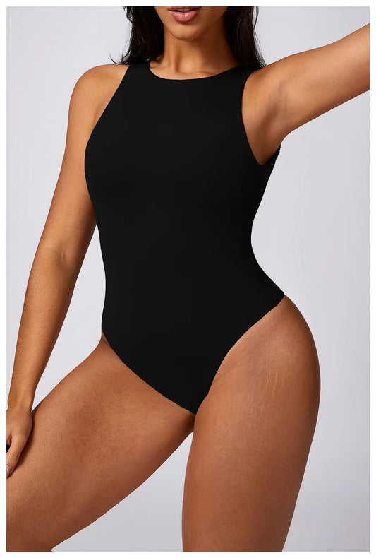 COMPRESSED BACKLESS BODYSUIT - BLACK