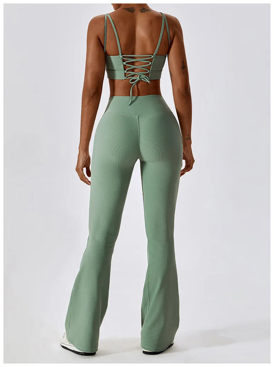 FLARED YOGA LEGGINGS - GREEN
