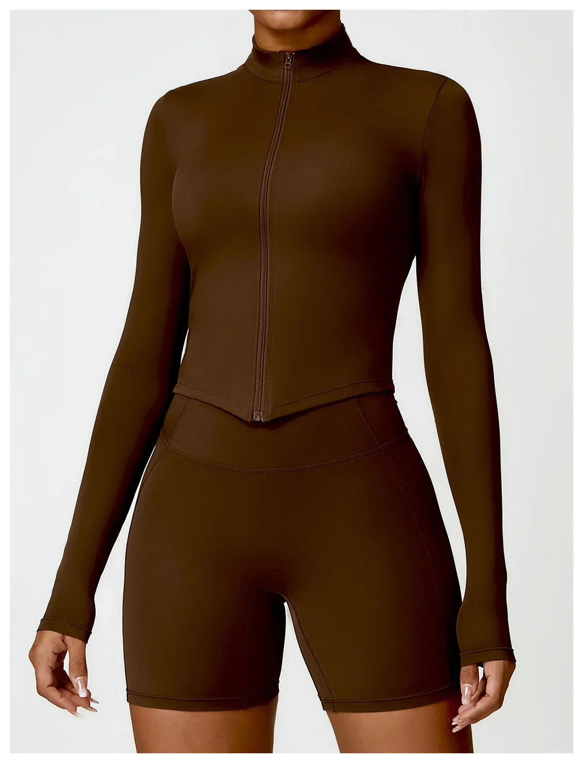 SHAPE ENHANCING LONG SLEEVE JACKET - BROWN