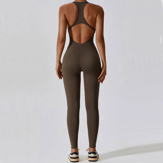 DYNAMIC BACKLESS JUMPSUIT - BROWN