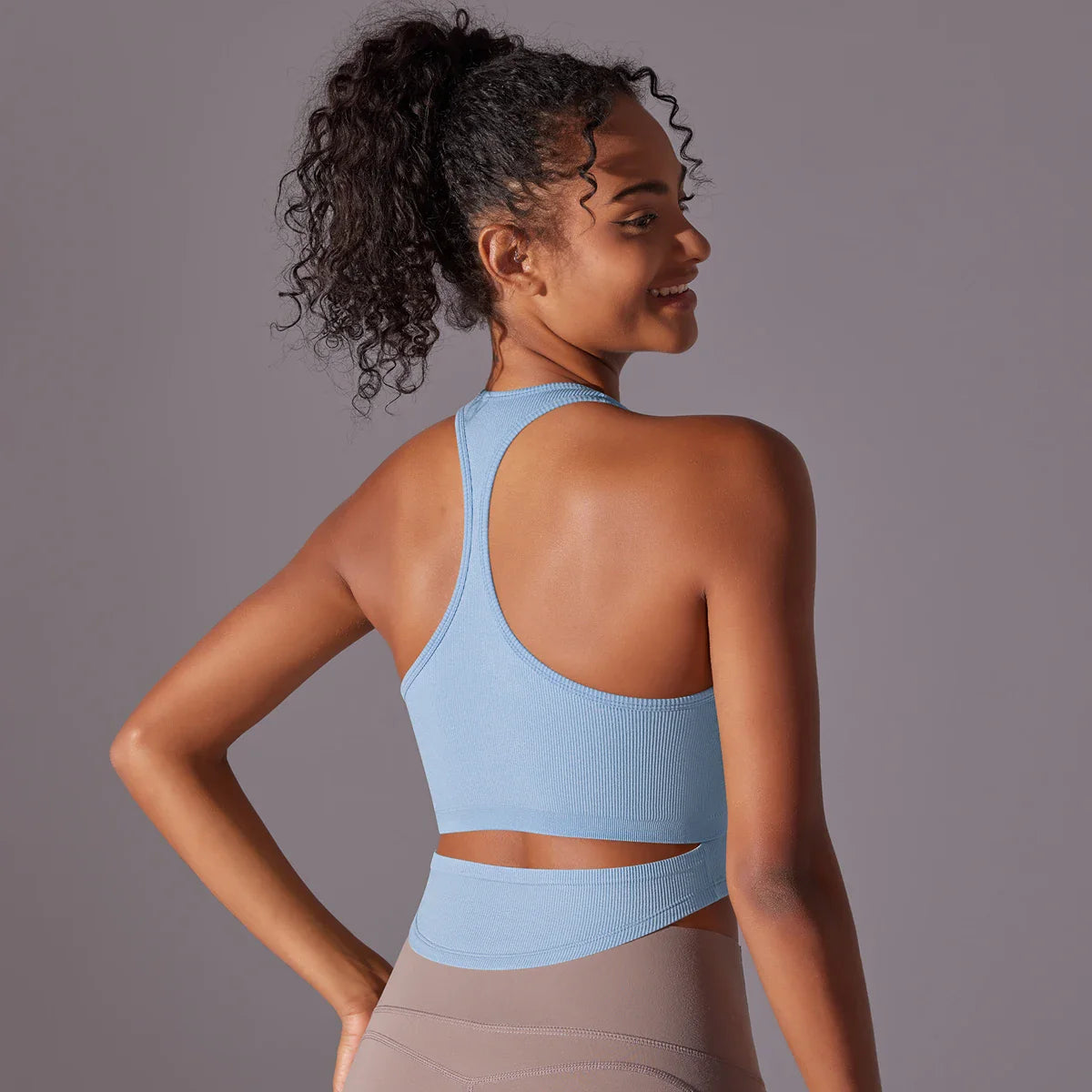 SEAMLESS CUT OUT TANK TOP - BLUE