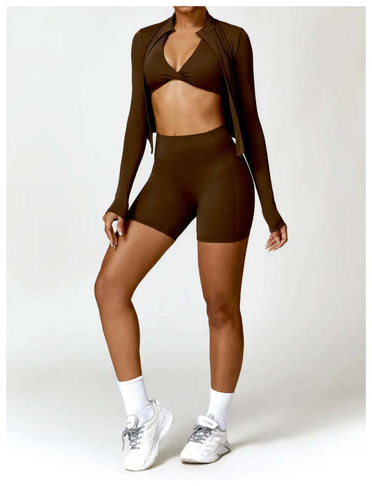 SHAPE ENHANCING LONG SLEEVE JACKET - BROWN