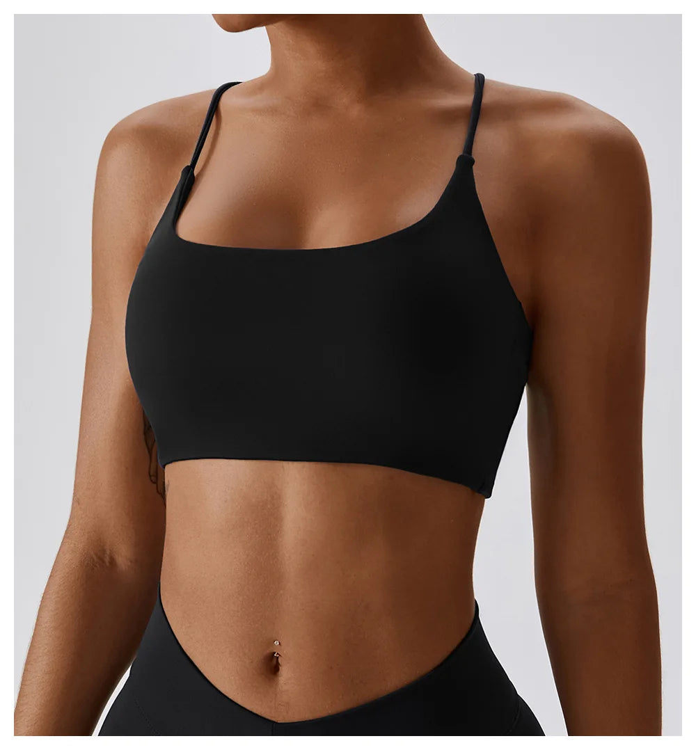 CROSS STRAP BACKLESS TOP - BLACK