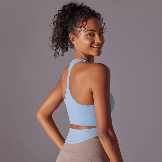 SEAMLESS CUT OUT TANK TOP - BLUE