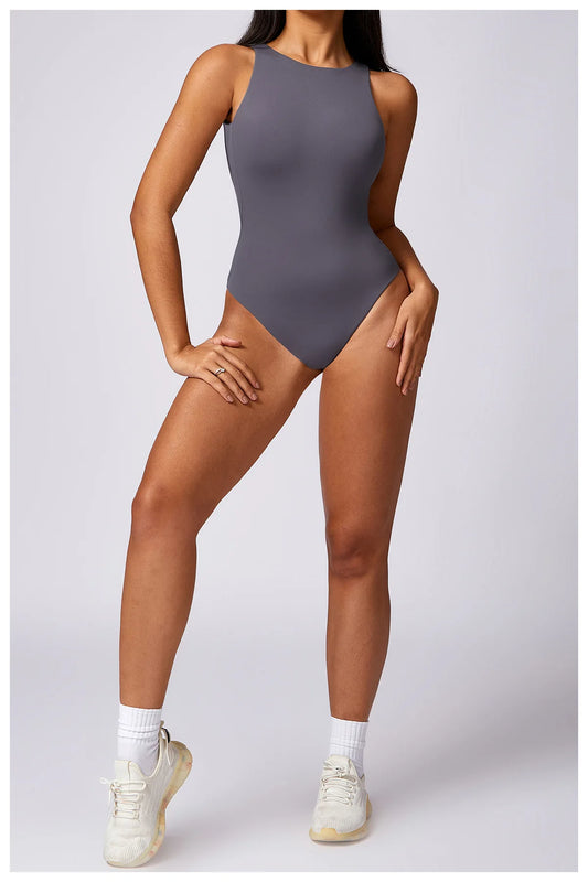 COMPRESSED BACKLESS BODYSUIT - GREY