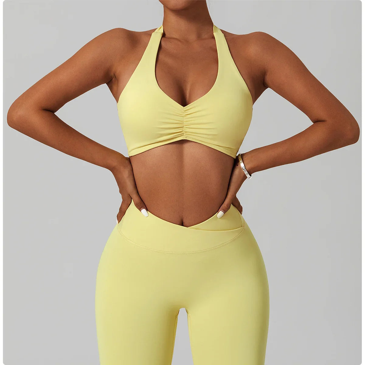 SCRUNCH HALTER SPORTS BRA - YELLOW