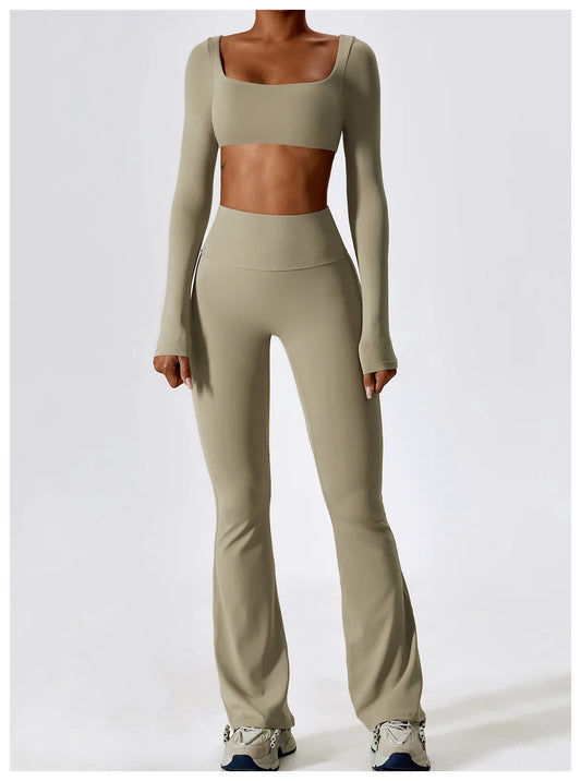 SQUARE NECK CROPPED GYM SET - NUDE