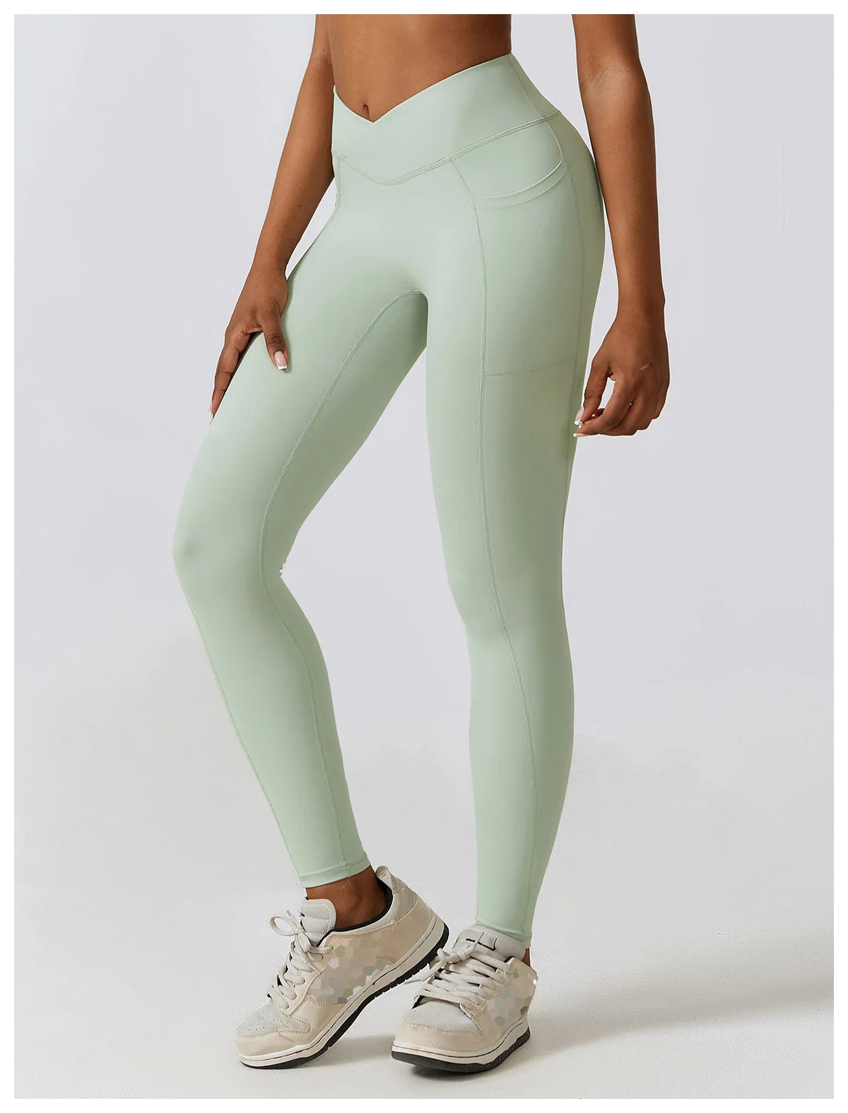 Crossed Waist Pocket Leggings - Sage