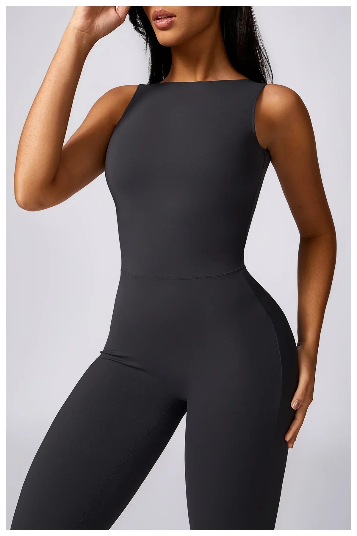 SCRUNCH BUTT BACKLESS JUMPSUIT - GREY
