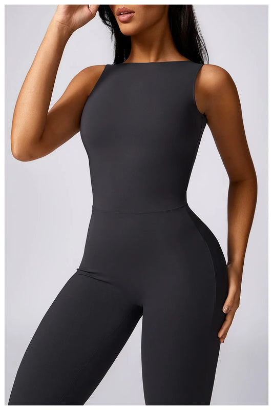 SCRUNCH BUTT BACKLESS JUMPSUIT - GREY