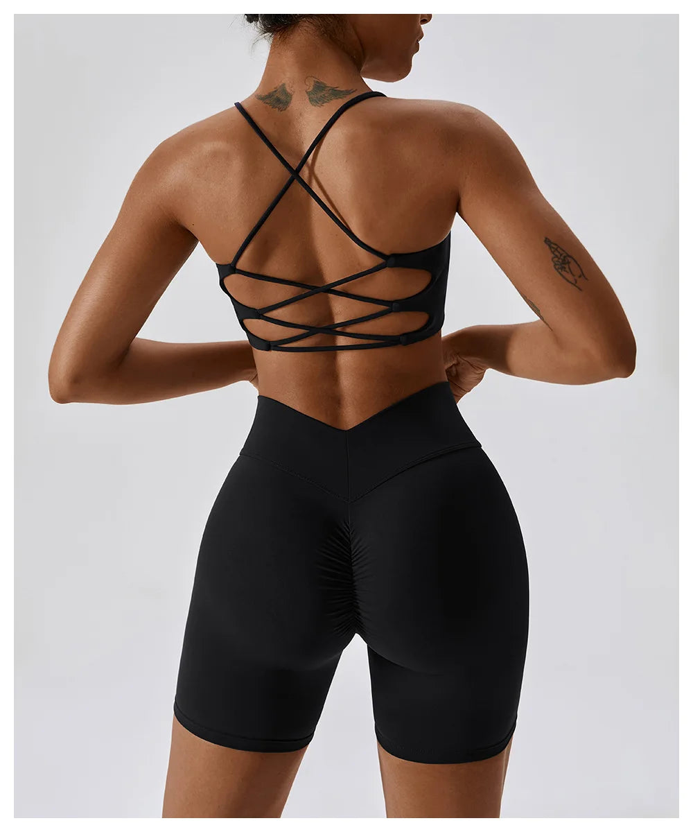 CROSS STRAP BACKLESS TOP - BLACK